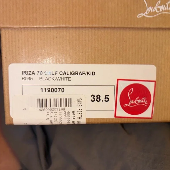 Christian Louboutin White and Black Script Pointed-Toe Pumps - Picture 9 of 10